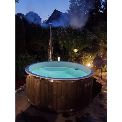 Badefass 30KW Ofen GFK Whirlpool Bade Fass 12Düsen Abdeckung LED Hot Tub Holz
