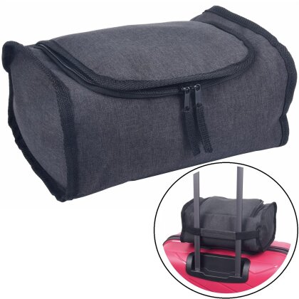 Kulturtasche mit Reporterfunktion 26,5x12,5x18 cm Waschtasche mit Reißverschluss Hauptfach Innenfach elastischer Trageschlaufe Trolley Aufsteckfunktion anthrazit geräumig für Reisen Bad Camping