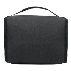 Kulturtasche mit Reporterfunktion 26,5x12,5x18 cm Waschtasche mit Reißverschluss Hauptfach Innenfach elastischer Trageschlaufe Trolley Aufsteckfunktion anthrazit geräumig für Reisen Bad Camping