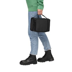 Kulturtasche mit Reporterfunktion 26,5x12,5x18 cm Waschtasche mit Reißverschluss Hauptfach Innenfach elastischer Trageschlaufe Trolley Aufsteckfunktion anthrazit geräumig für Reisen Bad Camping