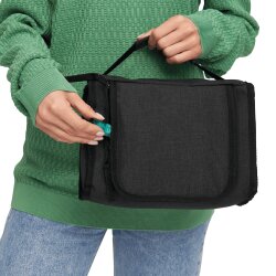 Kulturtasche mit Reporterfunktion 26,5x12,5x18 cm Waschtasche mit Reißverschluss Hauptfach Innenfach elastischer Trageschlaufe Trolley Aufsteckfunktion anthrazit geräumig für Reisen Bad Camping