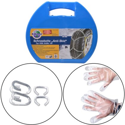 Schneeketten KNN 120 Anti-Skid 15-19 Zoll 215/75R15-255/30R19 Ö-Norm geprüft - 9 mm - speziell gehärteter Kettenstahl mit Aufbewahrungsbox
