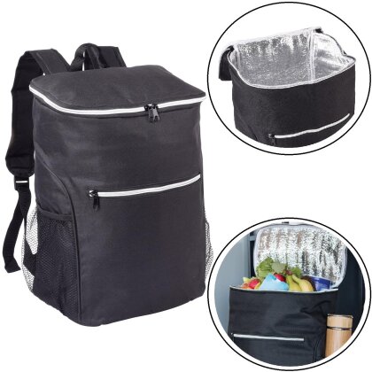 Kühltasche faltbar 28,5x20x38 cm isolierte Camping Picknick Tasche schwarz mit Reißverschluss Hauptfach seitlichen Netztaschen und Tragegriff ideal für Strand Park Outdoor Picknick Freizeit