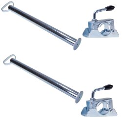 2x Anhänger Stützen 700mm mit passenden Klemmhaltern – Komplettes Set Anhängerstützen für hinten – Sichere Abstellstütze 150kg verzinkt