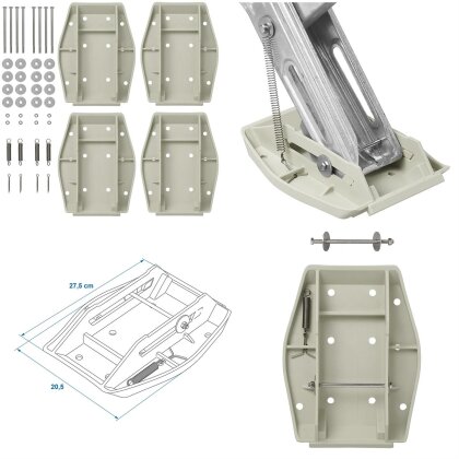 4x Stützplatte Wohnwagen Abstützfuß für AL-KO Ausdrehstützen Eckstützen Kunststoff Stützplatten mit Feder Metallstift Arretierbolzen Abstützung Camping Stellplatz 27,5 x 20,5 cm 1500 kg
