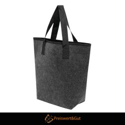 Filztasche Groß Einkaufstasche Faltbar 46x15x40 cm - Anthrazit Polyester mit Bodenverstärkung, Filztasche Klein Stil, Geräumiges Hauptfach, Extra Reißverschlusstasche, Karabiner & Steckfach