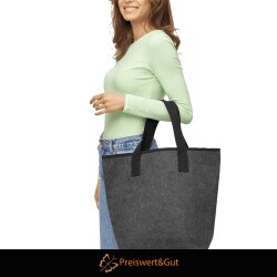 Filztasche Groß Einkaufstasche Faltbar 46x15x40 cm - Anthrazit Polyester mit Bodenverstärkung, Filztasche Klein Stil, Geräumiges Hauptfach, Extra Reißverschlusstasche, Karabiner & Steckfach