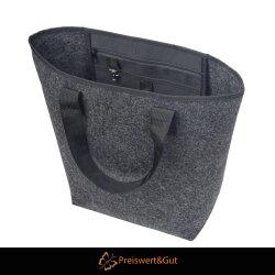 Filztasche Groß Einkaufstasche Faltbar 46x15x40 cm - Anthrazit Polyester mit Bodenverstärkung, Filztasche Klein Stil, Geräumiges Hauptfach, Extra Reißverschlusstasche, Karabiner & Steckfach