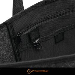 Filztasche Groß Einkaufstasche Faltbar 46x15x40 cm - Anthrazit Polyester mit Bodenverstärkung, Filztasche Klein Stil, Geräumiges Hauptfach, Extra Reißverschlusstasche, Karabiner & Steckfach