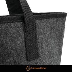 Filztasche Groß Einkaufstasche Faltbar 46x15x40 cm - Anthrazit Polyester mit Bodenverstärkung, Filztasche Klein Stil, Geräumiges Hauptfach, Extra Reißverschlusstasche, Karabiner & Steckfach