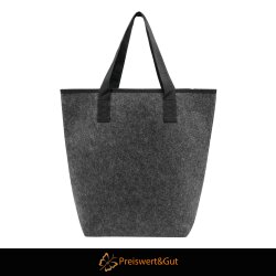 Filztasche Groß Einkaufstasche Faltbar 46x15x40 cm - Anthrazit Polyester mit Bodenverstärkung, Filztasche Klein Stil, Geräumiges Hauptfach, Extra Reißverschlusstasche, Karabiner & Steckfach