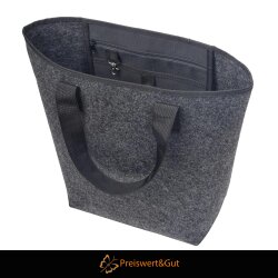 Filztasche Groß Einkaufstasche Faltbar 46x15x40 cm - Anthrazit Polyester mit Bodenverstärkung, Filztasche Klein Stil, Geräumiges Hauptfach, Extra Reißverschlusstasche, Karabiner & Steckfach