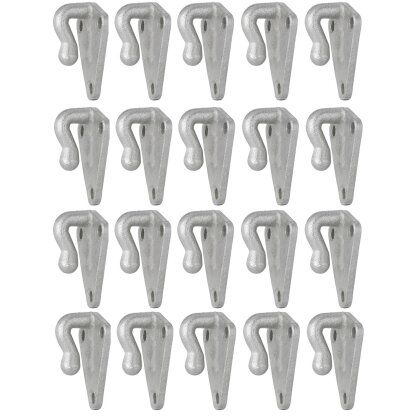 Planenhaken 20er Set 40x45 mm aus feuerverzinktem Gusseisen. Dreiloch-Haken für Anhängernetze und Planen. Robust, korrosionsgeschützt, ideal für Autoanhänger.