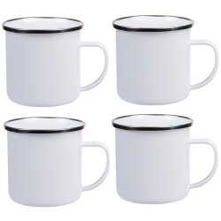 4x Emaille Becher Camping Emaillebecher Tasse Set weiß 350ml Edelstahl Tassen