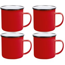 4 Emaille Becher Camping Emaillebecher Tasse Set Rot...