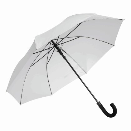Stockschirm 96 cm Länge Ø119 weiß 190T Polyester Metall Regenschirm Unisex Rundhakengriff Moosgummi Schließband Klettverschluss silberfarbene Auslösetaste