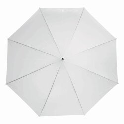 Stockschirm 96 cm Länge Ø119 weiß 190T Polyester Metall Regenschirm Unisex Rundhakengriff Moosgummi Schließband Klettverschluss silberfarbene Auslösetaste