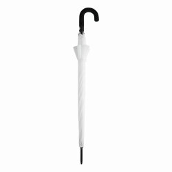 Stockschirm 96 cm Länge Ø119 weiß 190T Polyester Metall Regenschirm Unisex Rundhakengriff Moosgummi Schließband Klettverschluss silberfarbene Auslösetaste