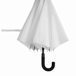 Stockschirm 96 cm Länge Ø119 weiß 190T Polyester Metall Regenschirm Unisex Rundhakengriff Moosgummi Schließband Klettverschluss silberfarbene Auslösetaste