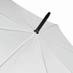 Stockschirm 96 cm Länge Ø119 weiß 190T Polyester Metall Regenschirm Unisex Rundhakengriff Moosgummi Schließband Klettverschluss silberfarbene Auslösetaste