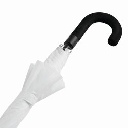 Stockschirm 96 cm Länge Ø119 weiß 190T Polyester Metall Regenschirm Unisex Rundhakengriff Moosgummi Schließband Klettverschluss silberfarbene Auslösetaste