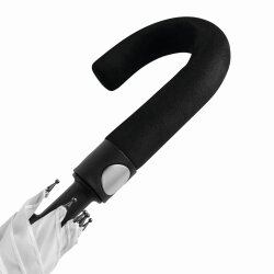 Stockschirm 96 cm Länge Ø119 weiß 190T Polyester Metall Regenschirm Unisex Rundhakengriff Moosgummi Schließband Klettverschluss silberfarbene Auslösetaste