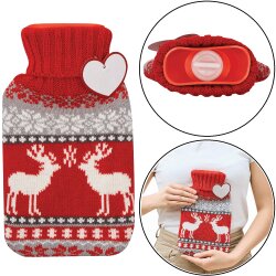 Wärmflasche 750 ml – Flauschige Gummiwärmflasche aus Naturkautschuk mit kuscheligem Zickzack-Bezug – Weiche Heißwasserflasche gegen Bauch- & Rückenschmerzen