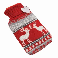 Wärmflasche 750 ml – Flauschige Gummiwärmflasche aus Naturkautschuk mit kuscheligem Zickzack-Bezug – Weiche Heißwasserflasche gegen Bauch- & Rückenschmerzen