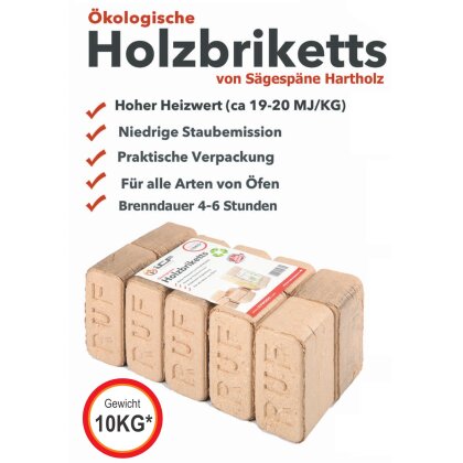Holzbriketts Hartholz Buche Eiche 100% ÖKO Kaminbriketts 10kg Briketts Kamin