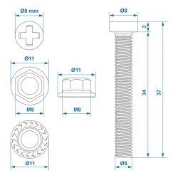 12tlg Schrauben Set m8 metrisch Länge 37mm z.b für 13 polige Steckdose AHK
