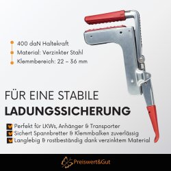 Zwischenwandverschluss 4 Stück für Klemmbalken 22–36 mm – verzinkt – 400 daN Tragkraft – stabile Ladungssicherung für LKW Anhänger Transporter – Stahl Klemmbereich 22–36 mm