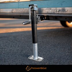 Preiswert&Gut 2 x Anhänger Stützen Höhe 570-925mm - Stützen bis 2500kg Höhenverstellbar mit Handkurbel, Sicherungsbolzen, Flansch - Kurbelstütze für Wohnmobile Anhängerstütze verzinkt