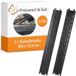 2x Kabelbrücke Boden 100x13,5cm – Stolperschutz für Industrie, Garage und Garten Überfahrschutz für Kabel, flexibler Schlauchschutz aus TPR-Gummi bis 10t Traglast flach