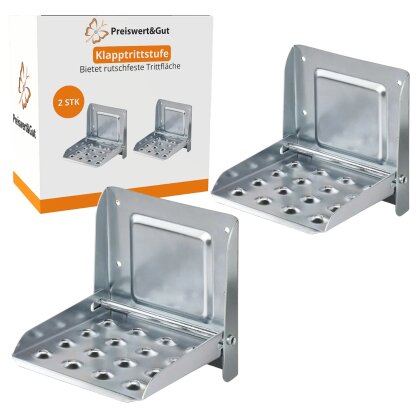Fußrasten 2er Set Trittstufen bis 150kg – Klappleiter Trittstufe Aufklappsperre Rutschhemend 175x150mm Trittbretter Wohnmobil