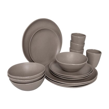 AS Geschirr Set Melamin 4 Personen Geschirrset Teller Schüssel Becher Camping Beige AS