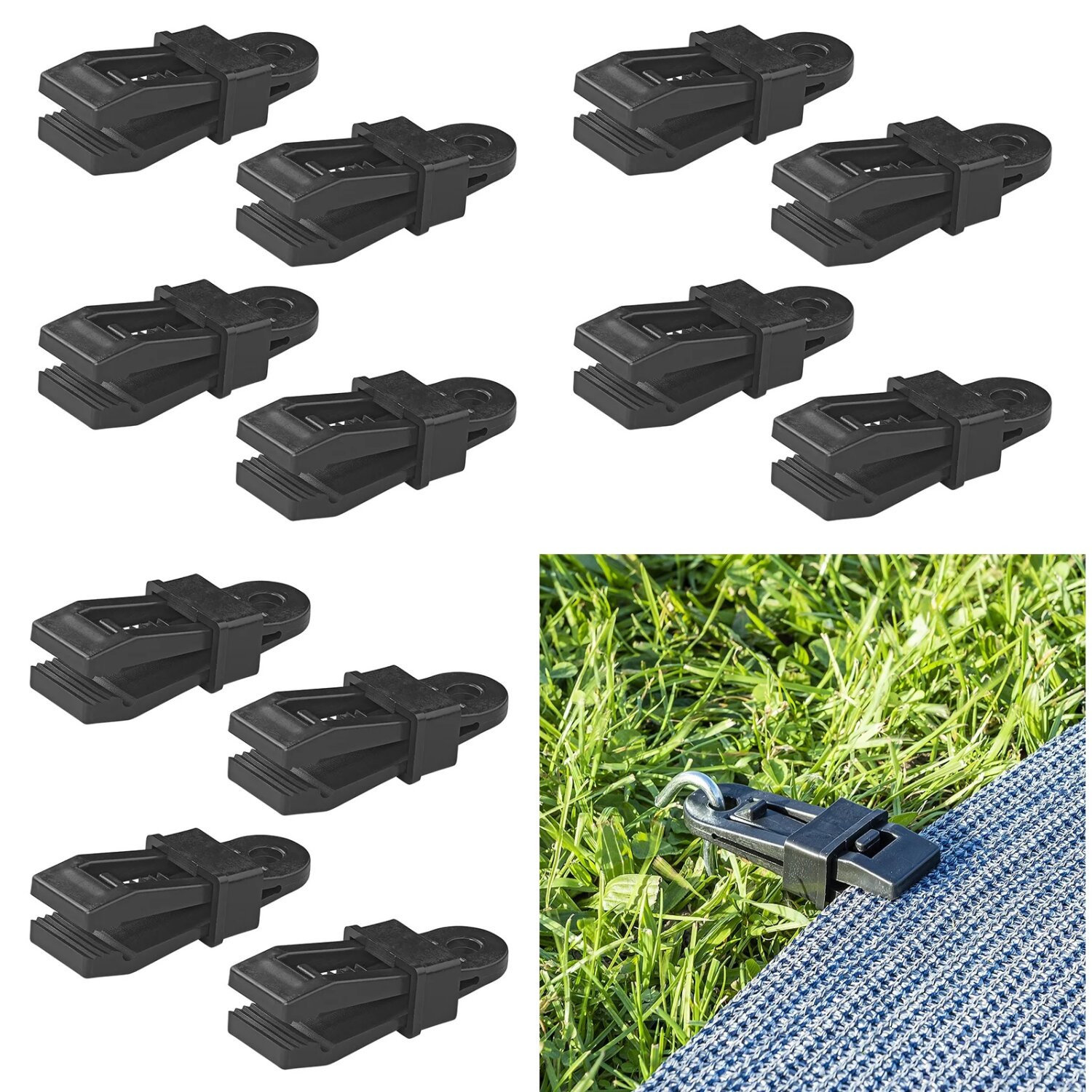 12 x Zeltteppichclips für Planen, Vorzeltboden oder Bodenplanen