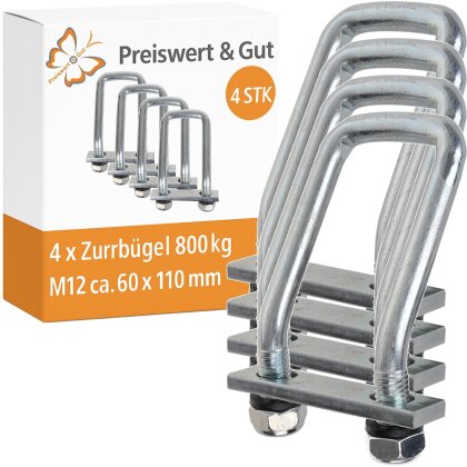 4x Zurrbügel für Anhänger M12 U-Bügel 60 x 110 mm - Zurrösen Zugkraft 800daN