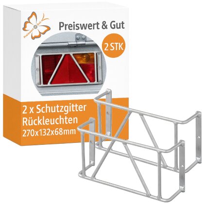 2x Rücklichtschutz aus Stahl glanzverzinkt 270 x 132 x 68 mm außen, 238 x 132 x 58 mm innen Schutzgitter für Anhänger Rückleuchten Lampenschutzgitter für 5-Kammer Systeme
