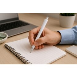 Kugelschreiber Weiß – 14,2 cm Druckkugelschreiber aus Kunststoff – dunkelblauschreibend, langlebig & ideal für Büro, Schule & Alltag – ca. 800–1.000 m Schreiblänge – 50 Stück