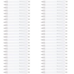 Kugelschreiber weiß 50 Stück Schreibset mit Druckmechanismus, schwarzschreibend, silber-matte Applikationen, Kuli Set für Büro, Schule und Werbezwecke