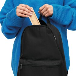 Kleiner Rucksack mit Vortasche, 30x10x39 cm, 190g, gepolsterte Gurte, schwarz