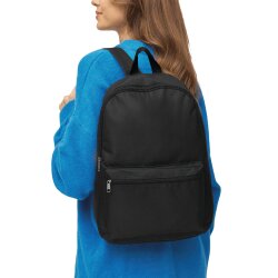 Kleiner Rucksack mit Vortasche, 30x10x39 cm, 190g, gepolsterte Gurte, schwarz