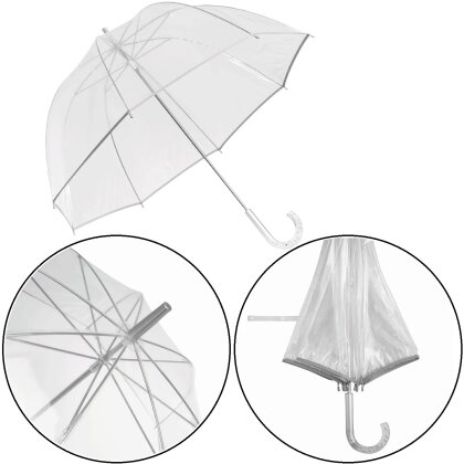 Transparenter Regenschirm mit silberner Paspelierung, ideal als Regenschirm Hochzeit, stabil & leicht, Ø101 cm, perfektes Accessoire für Brautpaare