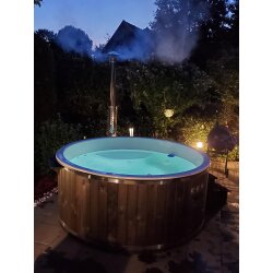 Badefass 220cm mit 30 KW Holzofen Hottube mit Abdeckung und Treppe FI Schalter 12Düsen Whirlpool