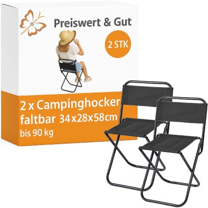 2x Faltbare Campingstühle Sitzhöhe 34 cm mit strapazierfähiger Polyesterbespannung max. bis 90 kg klappbar in Schwarz
