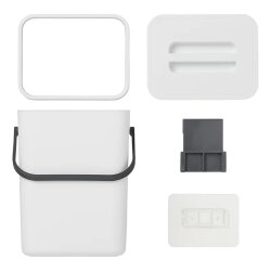 Mülleimer 3 L Weiß mit Deckel – kompakter Abfalleimer für Wohnwagen, Wohnmobil, Caravan & Boot – kleiner Abfallbehälter mit Halterung & Klebepad für Schranktüren – 20×15×12 cm