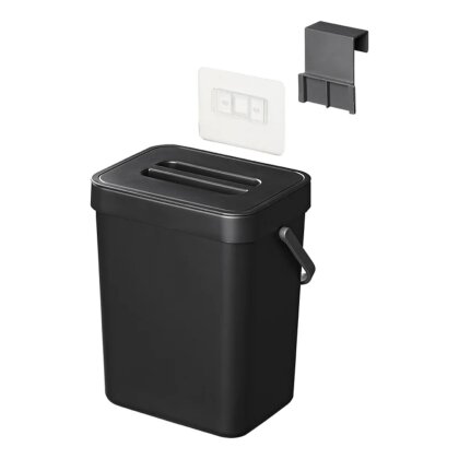 Mülleimer 5 L Schwarz mit Deckel – kompakter Abfallbehälter für Wohnwagen, Wohnmobil, Caravan & Boot – 5-Liter-Abfalleimer mit Klebepad & Schranktür-Halterung 24,4 × 18,7 × 14,5 cm