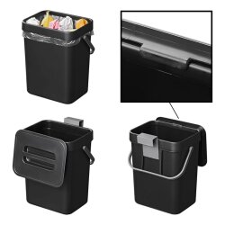 Mülleimer 5 L Schwarz mit Deckel – kompakter Abfallbehälter für Wohnwagen, Wohnmobil, Caravan & Boot – 5-Liter-Abfalleimer mit Klebepad & Schranktür-Halterung 24,4 × 18,7 × 14,5 cm