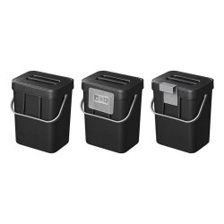 Mülleimer 5 L Schwarz mit Deckel – kompakter Abfallbehälter für Wohnwagen, Wohnmobil, Caravan & Boot – 5-Liter-Abfalleimer mit Klebepad & Schranktür-Halterung 24,4 × 18,7 × 14,5 cm