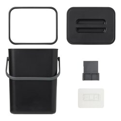 Mülleimer 5 L Schwarz mit Deckel – kompakter Abfallbehälter für Wohnwagen, Wohnmobil, Caravan & Boot – 5-Liter-Abfalleimer mit Klebepad & Schranktür-Halterung 24,4 × 18,7 × 14,5 cm